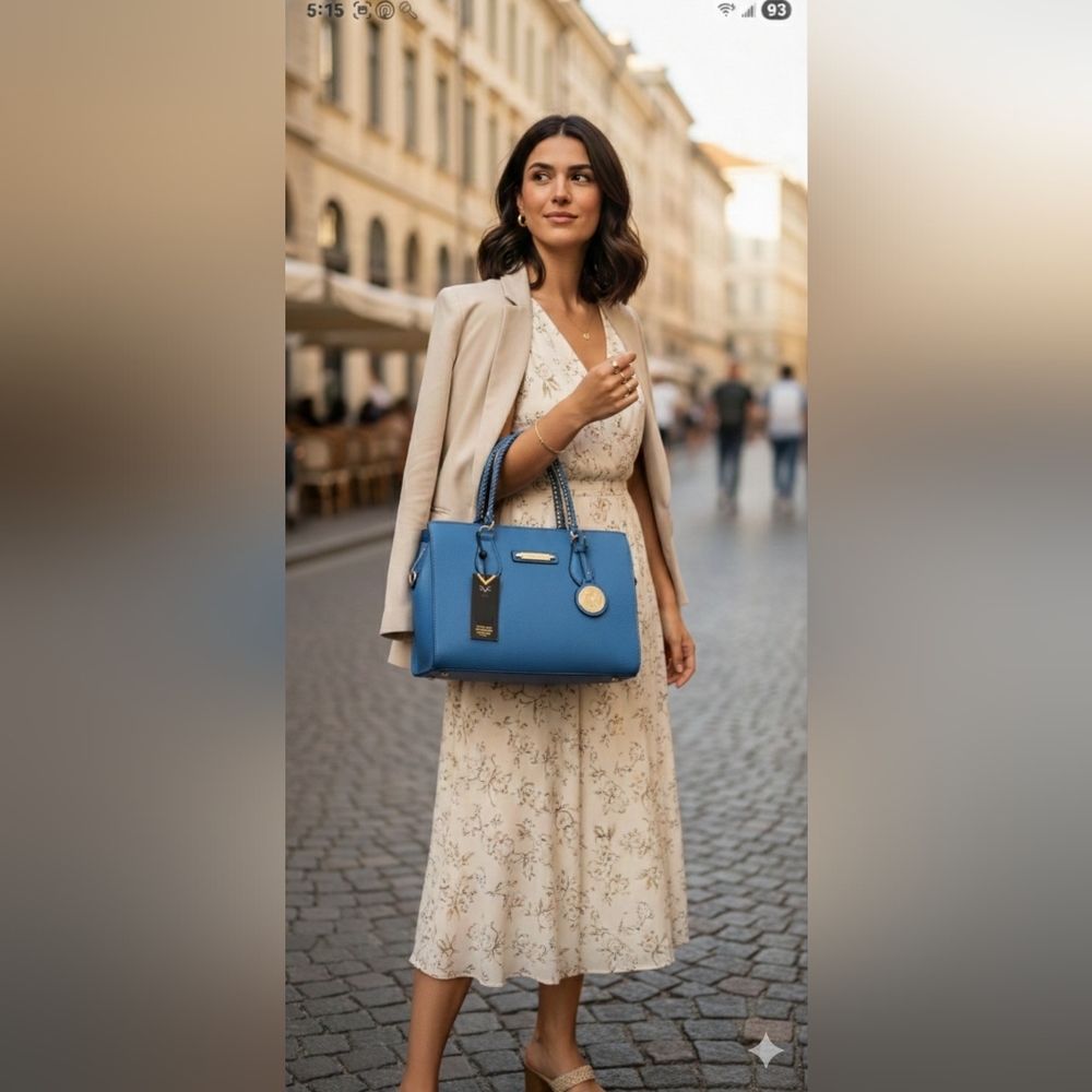 NWT Versace 19v69 Italia Electric Blue Satchel Bag With Crossbody Strap - Picture 3 of 12